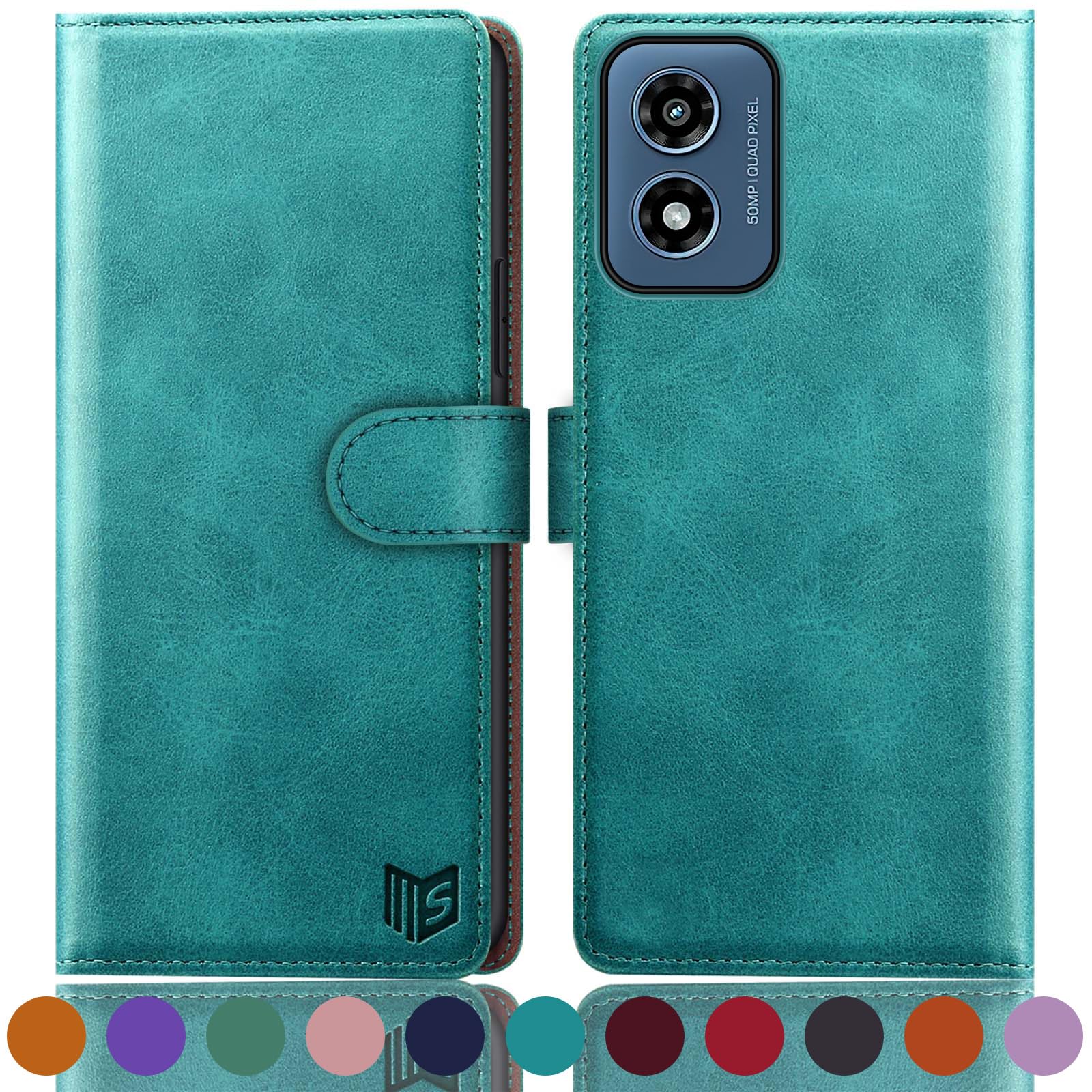 Photo 1 of SUANPOT for Motorola Moto G 5G 2024/G Play 2024 Wallet case with RFID Blocking Credit Card Holder,Flip Book PU Leather Protective Cover Women Men for Moto G 5G 2024/G Play 2024 Phone case Blue Green