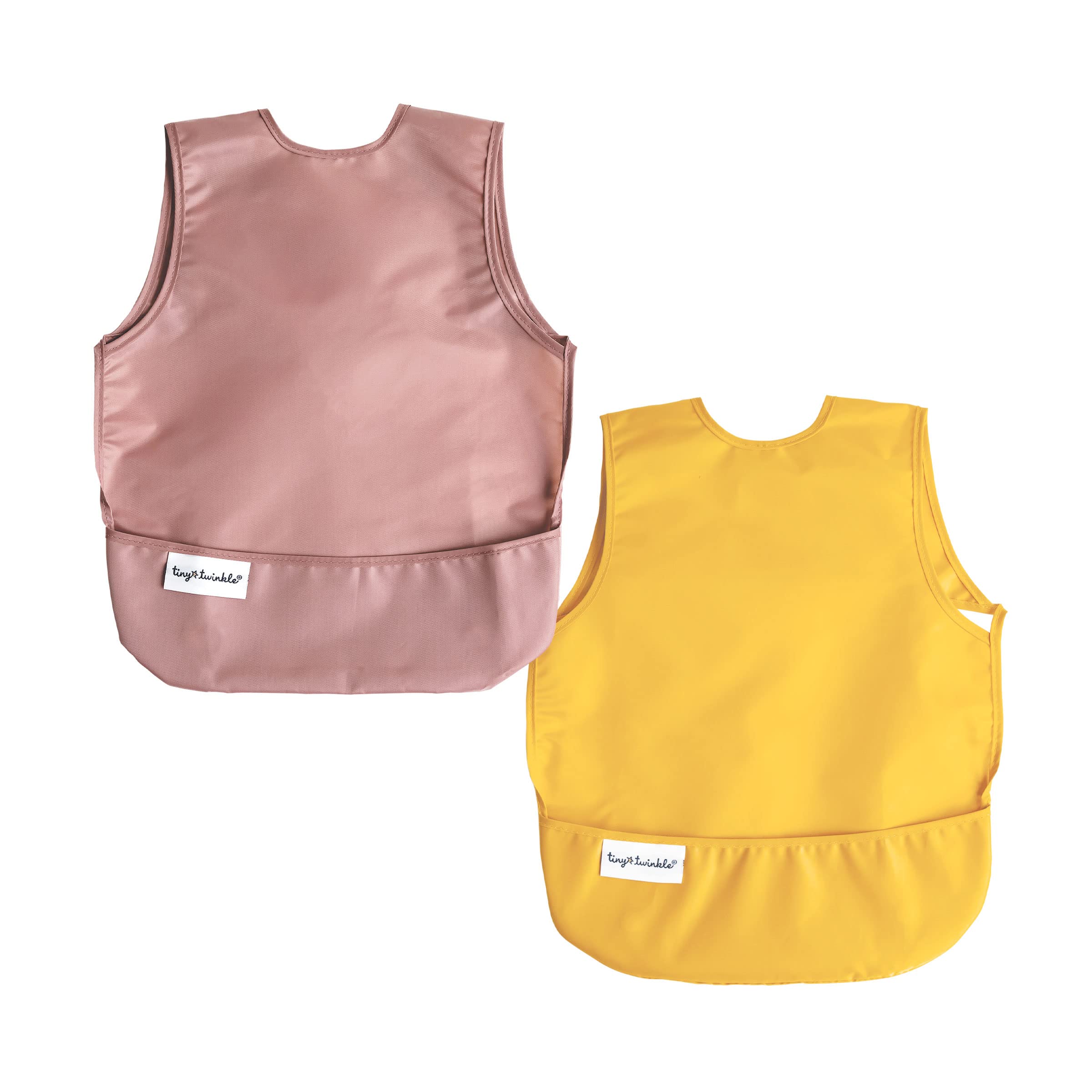 Photo 1 of Tiny Twinkle Mess Proof Apron Bibs - 2 Pack Waterproof & Lightweight Baby Bibs for Led Weaning | 100% Recycled Polyester, Easy Clean & Machine Washable (Taupe Dandelion,Small 6-24 Months)