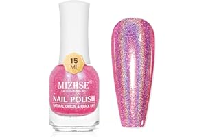 MIZHSE Holographic Nail Polish, Pink Glitter Nail Polish Air Dry Fast, 15 ml High Glossy Shimmer Nail Pigment Oil-based Laser Iridescent Nail Lacquer Chrome Halo Nail Art Salon Manicure Home
