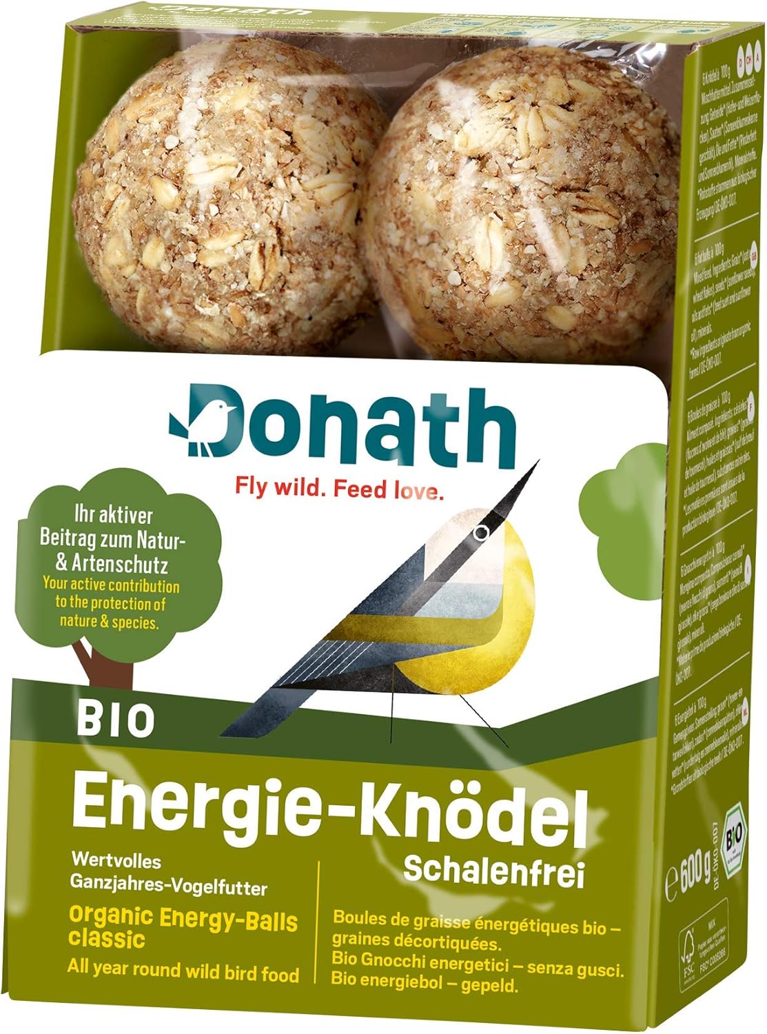 Donath Organic Shell-free Energy Balls, no net, fat balls for tits without net, 100g per ball, no leftover shells