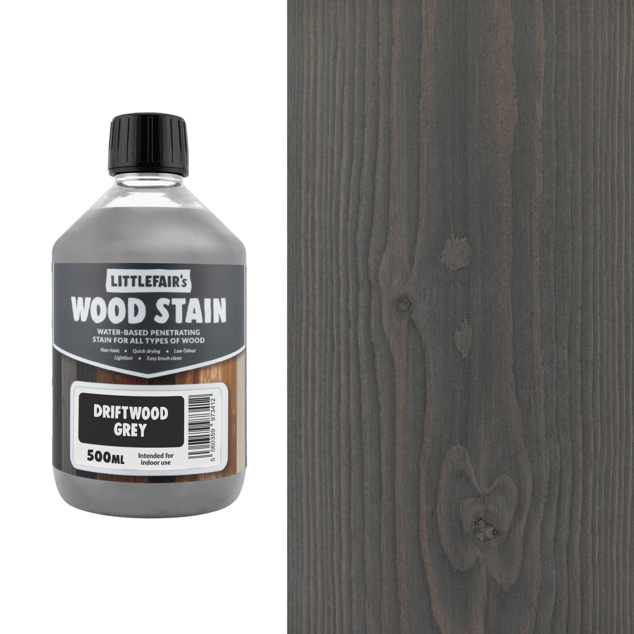 Littlefair's Wood Stain Water-Based - (Driftwood Grey) – Non-Toxic, Eco-Friendly & Quick Drying - Easy-to-Apply, Concentrated Formula for All Wood Types – 500ml