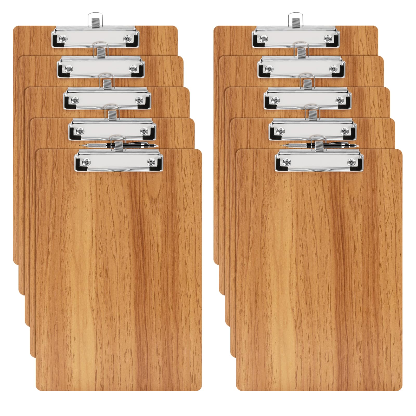 URbantin A5 Clipboard,10 Pack Wooden Clipboard with Low Profile Clip and Pen Holder,A5 Wooden Clip Boards,Wood Clipboards