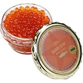 Cold-Smoked Salmon Caviar (Ikura) &ndash; Grade #1 Salmon Roe, Oak Bourbon Barrel Smoked, Large Firm Pearls, Gourmet Seafood Topping, 4 oz Glass Jar