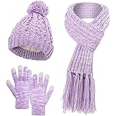 MissShorthair Womens Beanie Winter Hats 3 in 1 Knit Warm Hat Gloves and Scarf Set Women Scarves for Cold Weather