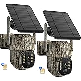 VOOPEAK Cellular Trail Camera, 4G LTE Cellular Security Camera with 360° Live Streaming, 2.5K Game Cameras Built-in SIM Card, Remote Access, Solar Powered, Night Vision, Motion Activated, 2 Pack