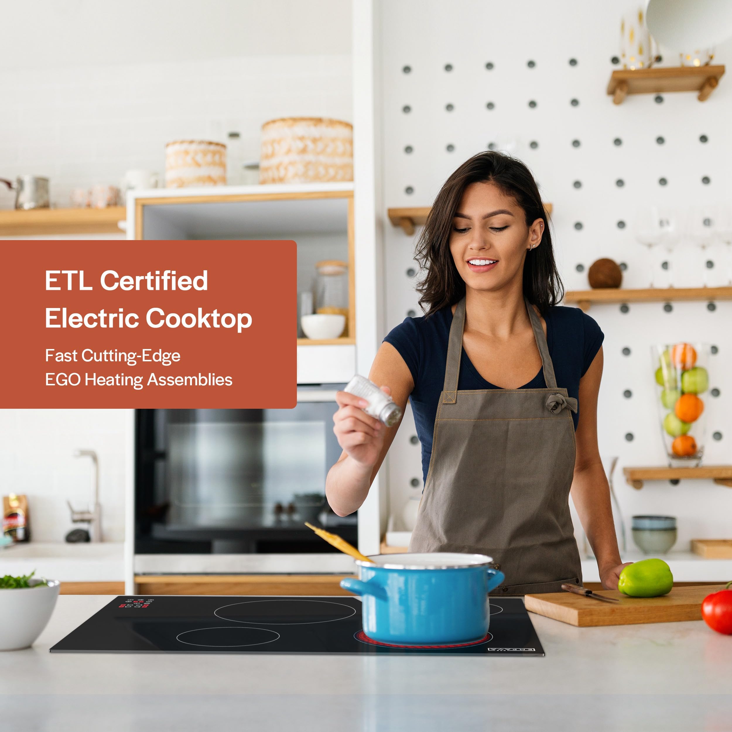 Empava Electric Cooktop, 30 inch 4 Burners, Built in Radiant Stove, Including Dual Zone Element, Ceramic Glass Smooth Surface in Black, ETL Certified, All Kinds of Cookware, 220-240V, No Plug