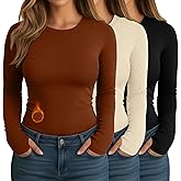 Evervibe 3 Pack Women's Plus Size Thermal Shirts Fleece Lined Long Sleeve Crew Neck Tops Slim Fit Shirts with Thumb Holes