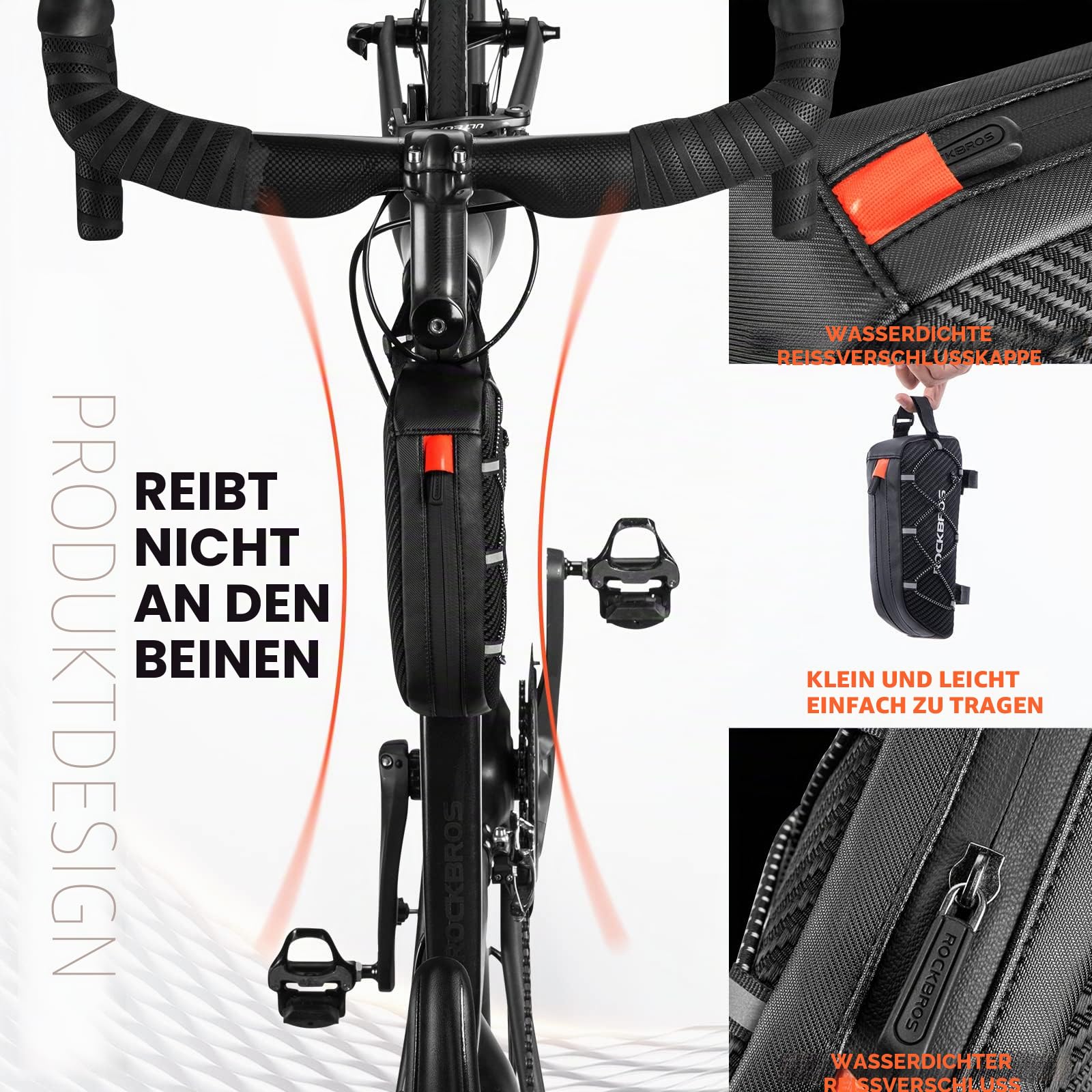 ROCKBROS Fahrrad Rahmentasche Oberrohrtasche ca.1L mit Seitliche Kordel 7