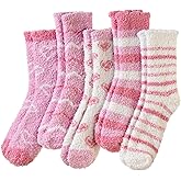 WEVIAS Womens Fuzzy Socks Fluffy Cozy Heart Comfy Winter Thick Warm Pink Plush Fleece Sleep Slipper Socks 5 Pairs