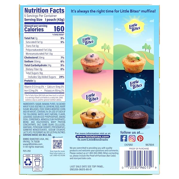 LITTLE BITES BANANA MUFFINS, 5 INDIVIDUAL PACKS, (1.5 OZ EACH), MADE WITH REAL BANANA MINI MUFFINS, 7.5 OZ MULTIPACK