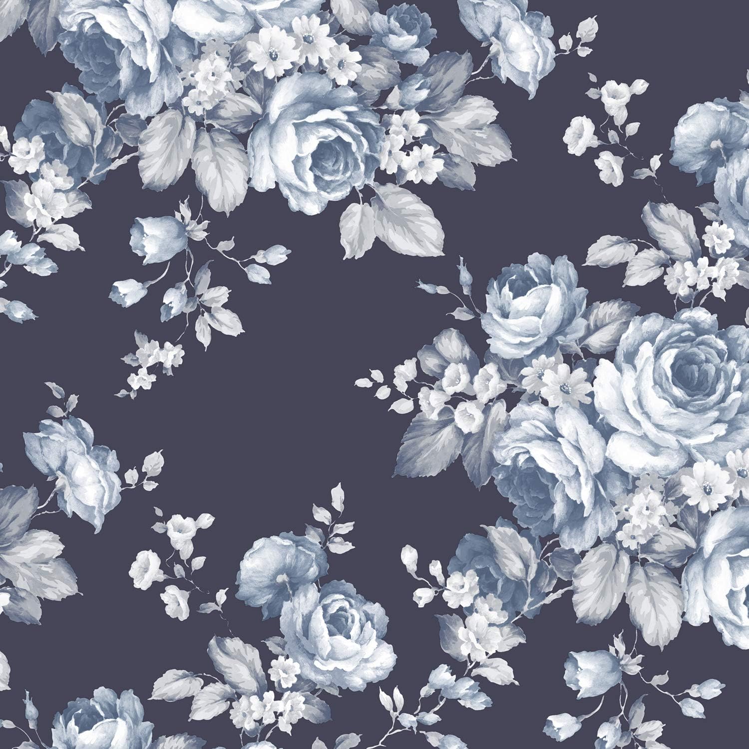 Norwall AF37703 Grand Floral PrePasted Wallpaper, Blue