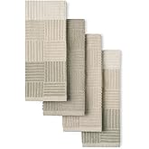 Town & Country Basics Basketweave Antimicrobial Terrycloth Kitchen Towel 4-Pack Set, Absorbent 100% Cotton, Machine Washable, Beige, 16"x28"