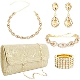 Women Jewelry Set Sparkly Rhinestone Necklace Earrings Bracelets Bling Clutch Purse Accessories for Women Bride Wedding Bridal Bridesmaid Evening Party Prom