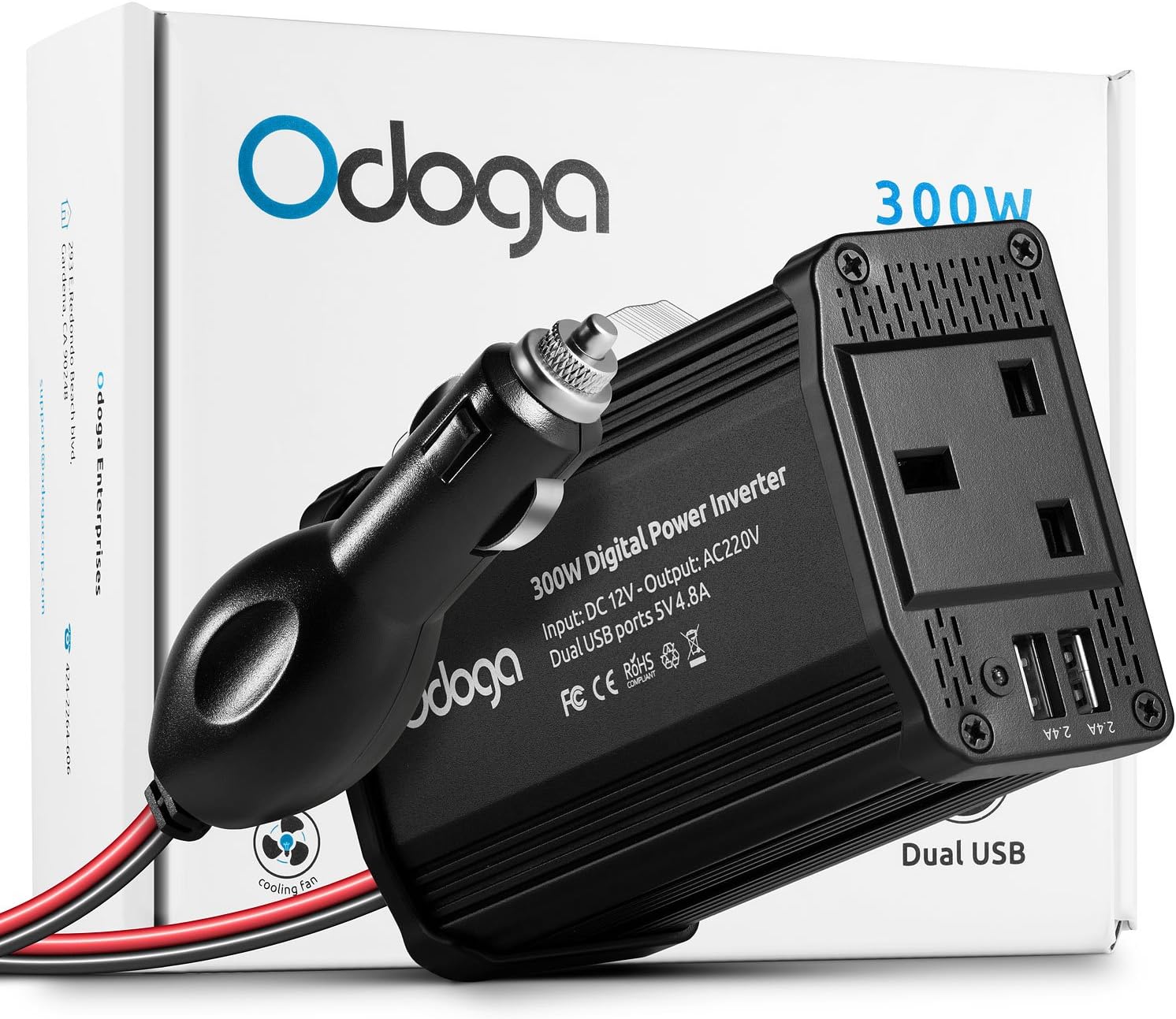 Odoga 300W Car Power Inverter 12V to 240V / 230V Converter, USB-A and USB-C 3A Charging Ports, Charge Your Laptop, iPad