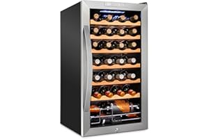 SCHMÉCKÉ 28 Bottle Compressor Wine Cooler Refrigerator w/Lock - Large Freestanding Wine Cellar For Red, White, Champagne or Sparkling Wine - 41f-64f Digital Temperature Control Fridge Stainless Steel