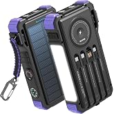BLAVOR Solar Power Bank 20000mAh Built-in Cables, Wireless Charger for Phones & Apple Watch, 20W Fast Charging Battery Pack w