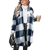 IN'VOLAND Womens Plus Size Flannel Plaid Shirts Long Sleeve Lounge Lapel Boyfriend Button Down Tartan Long Jacket Coats
