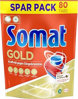 Somat Gold, Spülmaschinentabs, Sparpack, 80 Tabs, Extra Kraft gegen Eingebranntes und Glanz Effekt