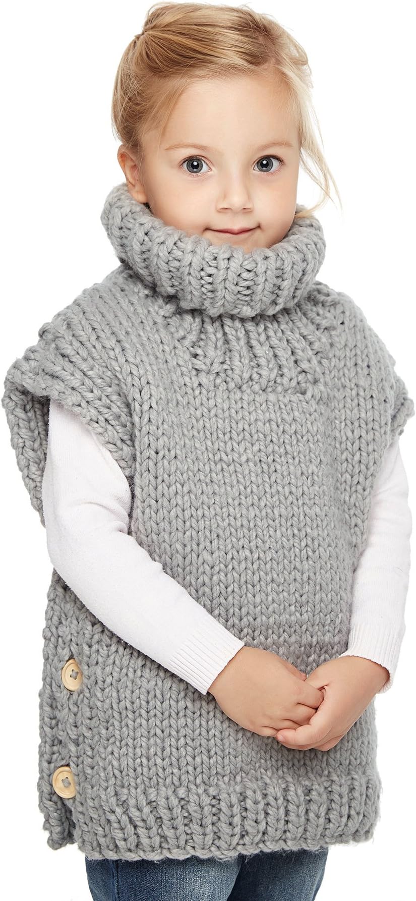 Superora Kids Girl's Warm Winter Knitted Cape Poncho Sweater Cardigan Jumper Shawl Set Turtle Neck Cute Adorable Toddlers Thermal Clothes