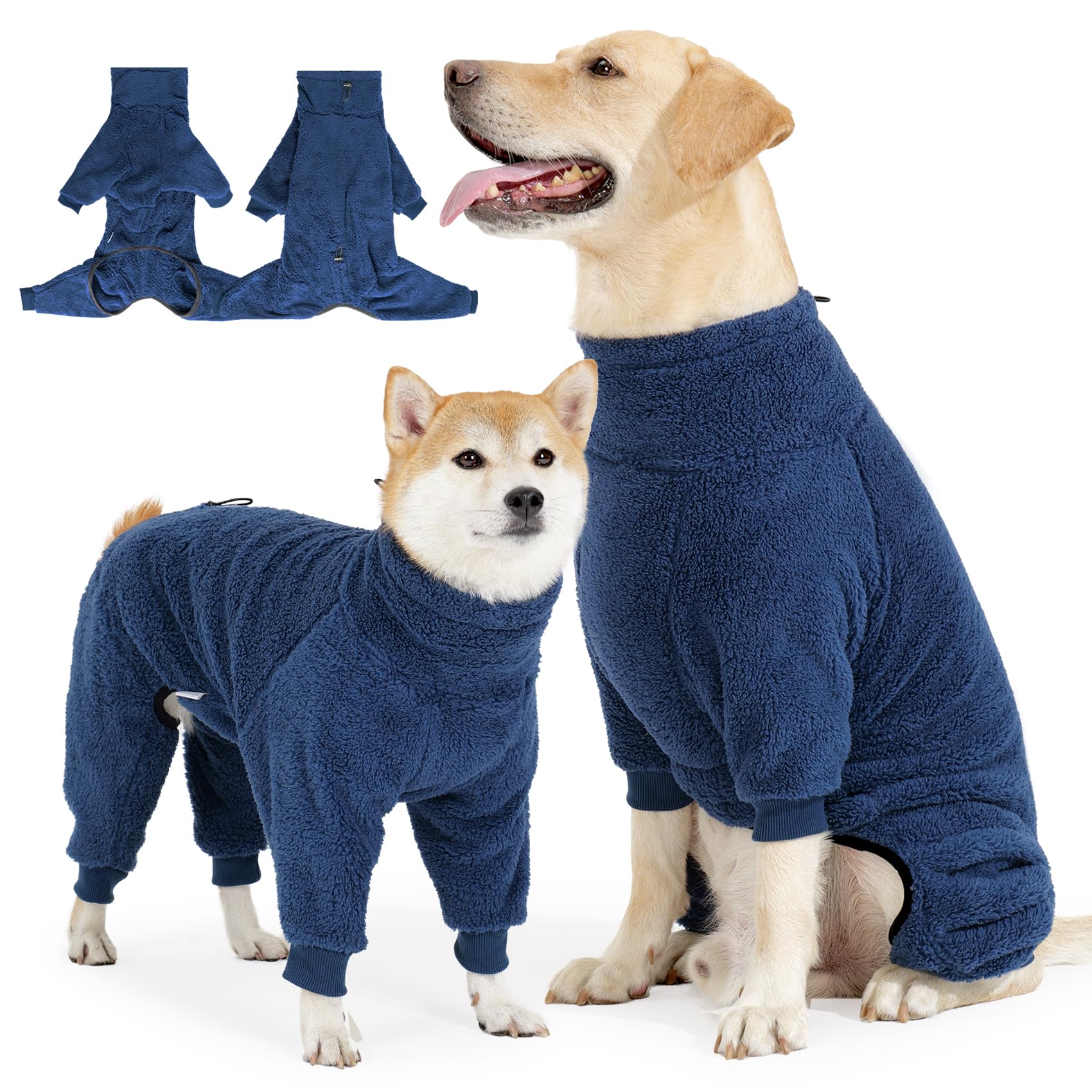 SlowTon Fleece Dog Pajamas With Leash Hole Jumper, Warm Onesie for Small, Medium & Large Dogs - Windproof Outfit Indoor Outdoor