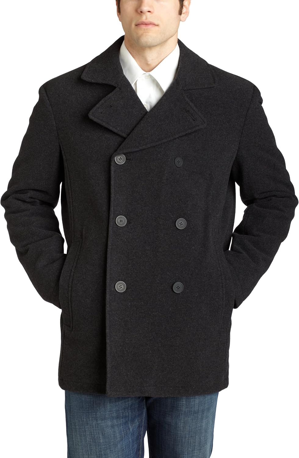 Cole REACTION Men's Wool Pea Coat, Charcoal, Large at Amazon