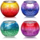 ELFULLY 4 Pack Glass Votive Candle Holders, Grandient Tealight Holder, Stained Glass Candle Holder Bowl, Colorful Mosaic Scented Candle Stand for Home Decor Wedding Party Table Centerpieces, 4 Color