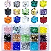 Chengmu 4mm Cube Glass Beads for Jewelry Making 750pcs AB Colour Faceted Shape Colourful Crystal Spacer Beads Assortments Supplies for Bracelet Necklace with Cord