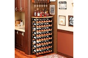 Sonyabecca 48 Bottles Wine Rack Freestanding Floor with Wood Top, 8 Tier Wine Bottle Holder, Wine Storage for Kitchen Pantry,