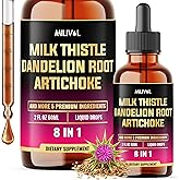 8in1 Milk Thistle Liquid Drops with Dandelion Root Extract, Artichoke Tincture, Turmeric Curcumin, Schisandra Berry, Chanca Piedra, Peppermint and Beet Root - 60 Days Supply - 2 Fl Oz
