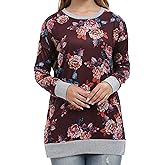 levaca Floral Long Sleeve Tunic Tops to Wear with Leggings Loose Side Split Womens Fall Pullover Christmas Shirts Burgundy XL