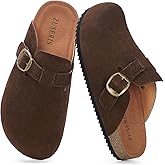 Kids Suede Clogs Boys Girls Cork Footbed Potato Shoes Classic Slip On Leather Mules Children Indoor Outdoor Sandals with Adjustable Buckle