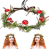 MOSTORY Green Elf Mushroom Crown - Fairy Woodland Crown Forest Flower Headpiece Floral Circlet for Women Renaissance Carnival Cosplay Photo Shoot