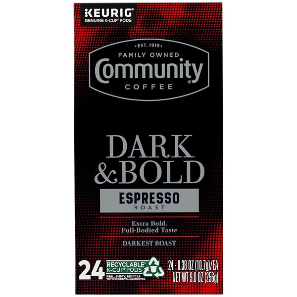 COMMUNITY COFFEE DARK & BOLD ESPRESSO ROAST 96 COUNT COFFEE PODS, COMPATIBLE WITH KEURIG 2.0 K-CUP BREWERS, 24 COUNT (PACK OF 4)