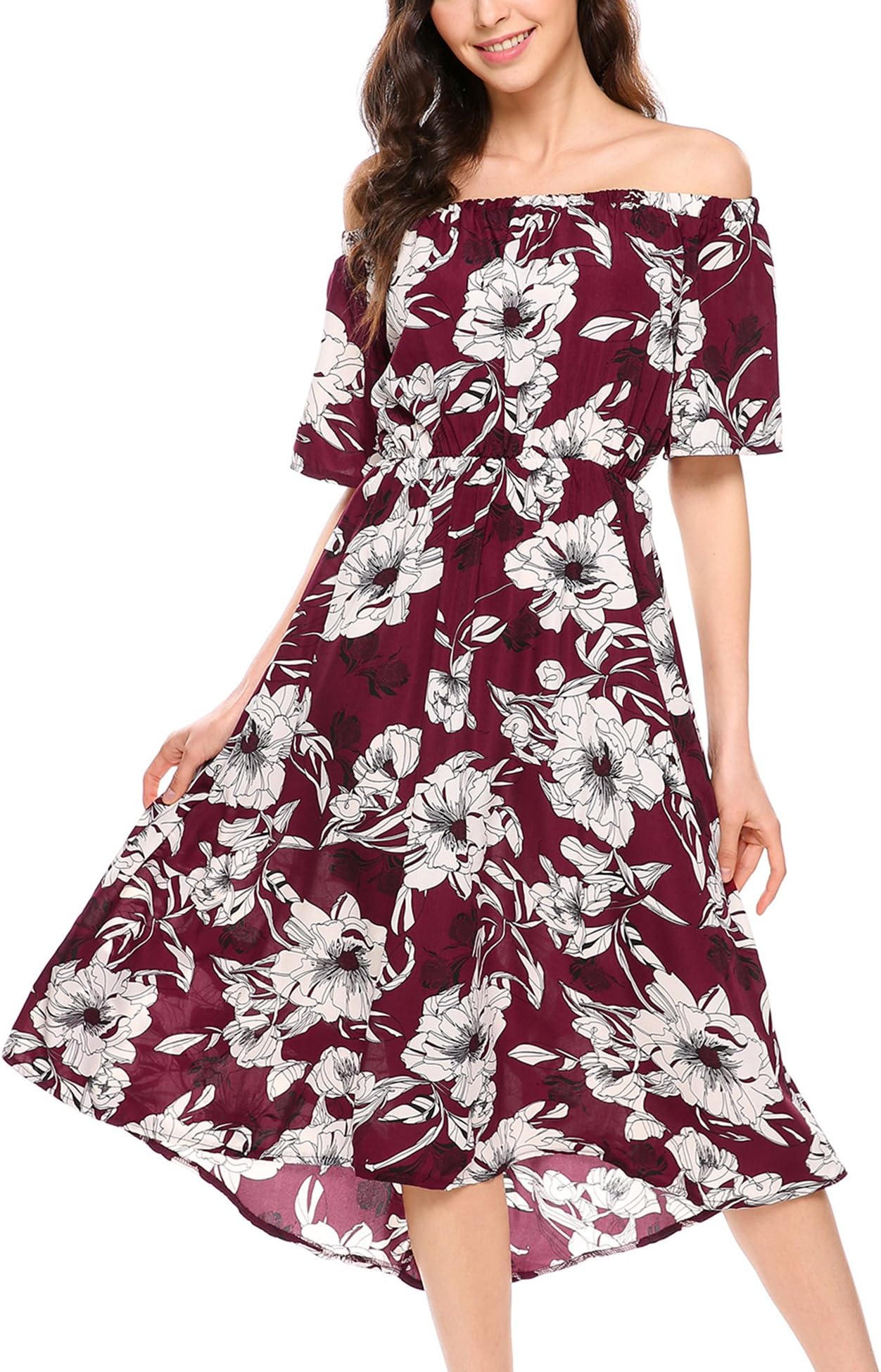 Pasttry Women's Midi Print Off Short Sleeve Summer Beach Party Dress