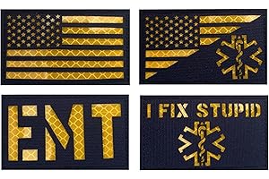 JUJUPUPS 4 Pack Blue Reflective Paramedic-EMS EMT Star of Life USA Flag Subdued Paramedic Medical Tactical Army Gear Fastener Patch with Hook-Fastener Backing (Mix-3)