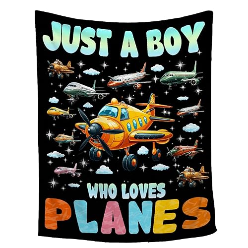 Airplane Blanket Pilot Plane Blankets Airplane Gifts for Boys Kids Adults Toddler Soft Flannel Throw for Sofa Bed Camping Travel Home Decor Just A Boy Who Loves Planes Blanket,40"x50"-Kids/Throw Size