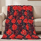 Jbofyee Red Rose Flowers Throw Blankets All Season Ultra Soft Warm Floral Fleece Blanket for Home Bed Sofa Couch Chair Outdoor Travel Camping 50x40 Inch