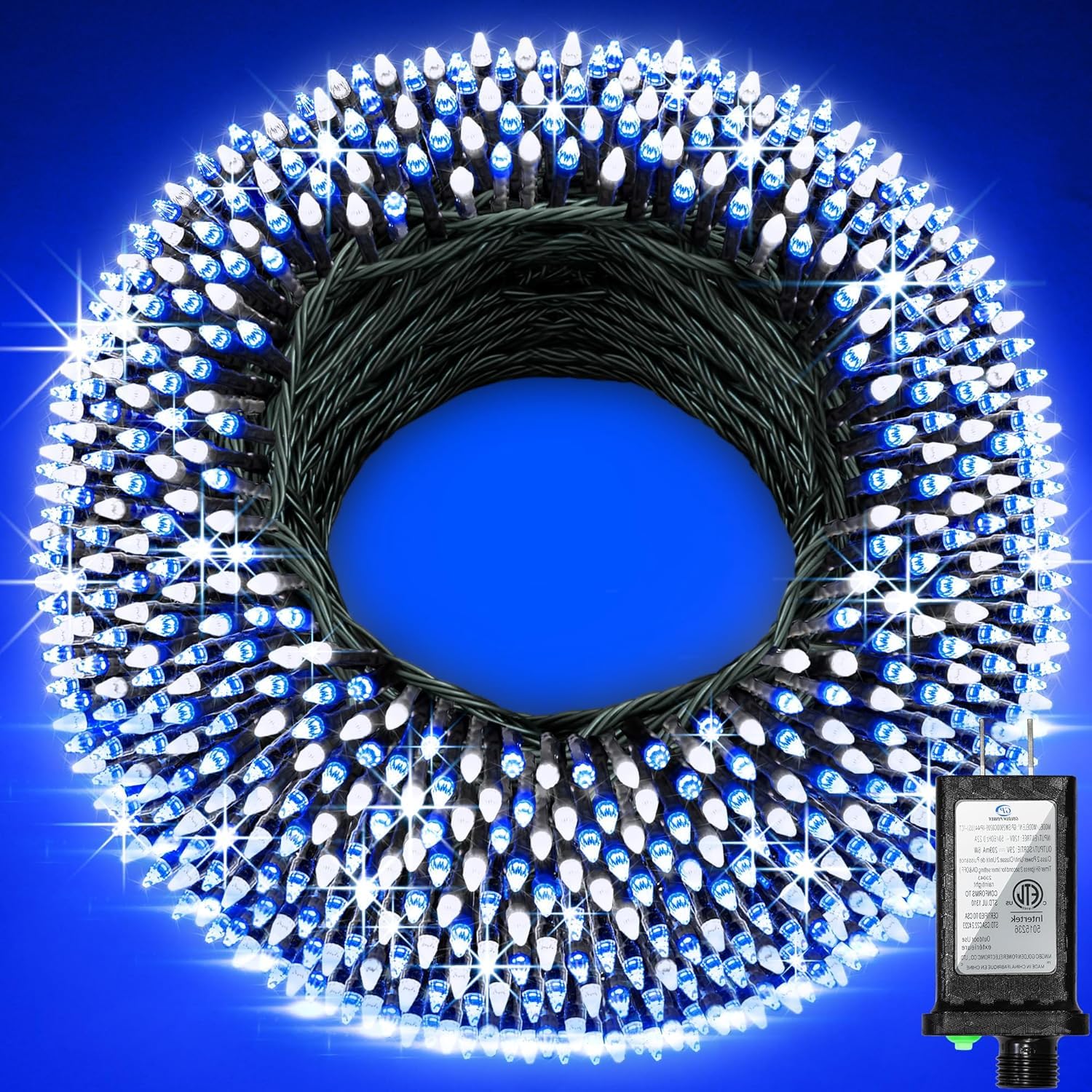 Photo 1 of 1500 LED 470FT Christmas String Lights Outdoor, 12 Pro Modes and Timer Memory & Brightness, Plug in Waterproof Dark Green Wire Twinkle Light for for Xmas Yard Tree Wedding Party Decor (Blue & White)