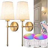 Battery Operated Wall Sconce Set Of Two with Remote Control, Indoor Not Hardwired Dimmable Battery Operated Wall Sconce Light