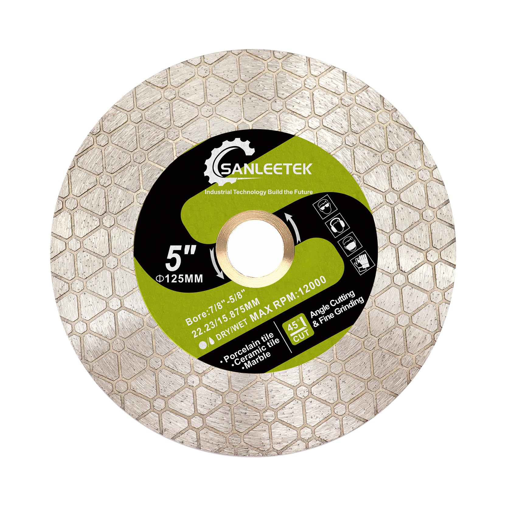 Diamond Tile Saw Blade SANLEETEK - 125mm Diamond Cutting Grinding Disc Triangular Design for Ceramic Tile Porcelain Marble Artificial Stone Quartz