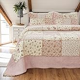 Brandream King Quilt Set 100% Cotton Handcrafted Patchwork Quilts Rose Floral Quilt Set Vintage Farmhouse Quilt Bedding Set 3-Piece