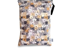 FLOCK THREE Washable and Reusable Wet Bag Diaper Bag Water Resistant Swimming Bag Travel Toiletries Pouch Yoga Gym Bag Cute Pugs 12.6'' x 16.5''