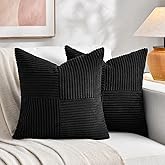 Fancy Homi 2 Packs Black Decorative Throw Pillow Covers 20x20 Inch for Living Room Couch Bed Sofa, Rustic Farmhouse Boho Home Decor, Soft Corss Corduroy Patchwork Accent Square Cushion Case 50x50 cm