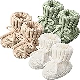 Evervibe 3 Pairs Knitted Baby Booties 0-6 Months Newborn Baby Shoes First Walkers Cozy Shoes for Infant Girl Boy