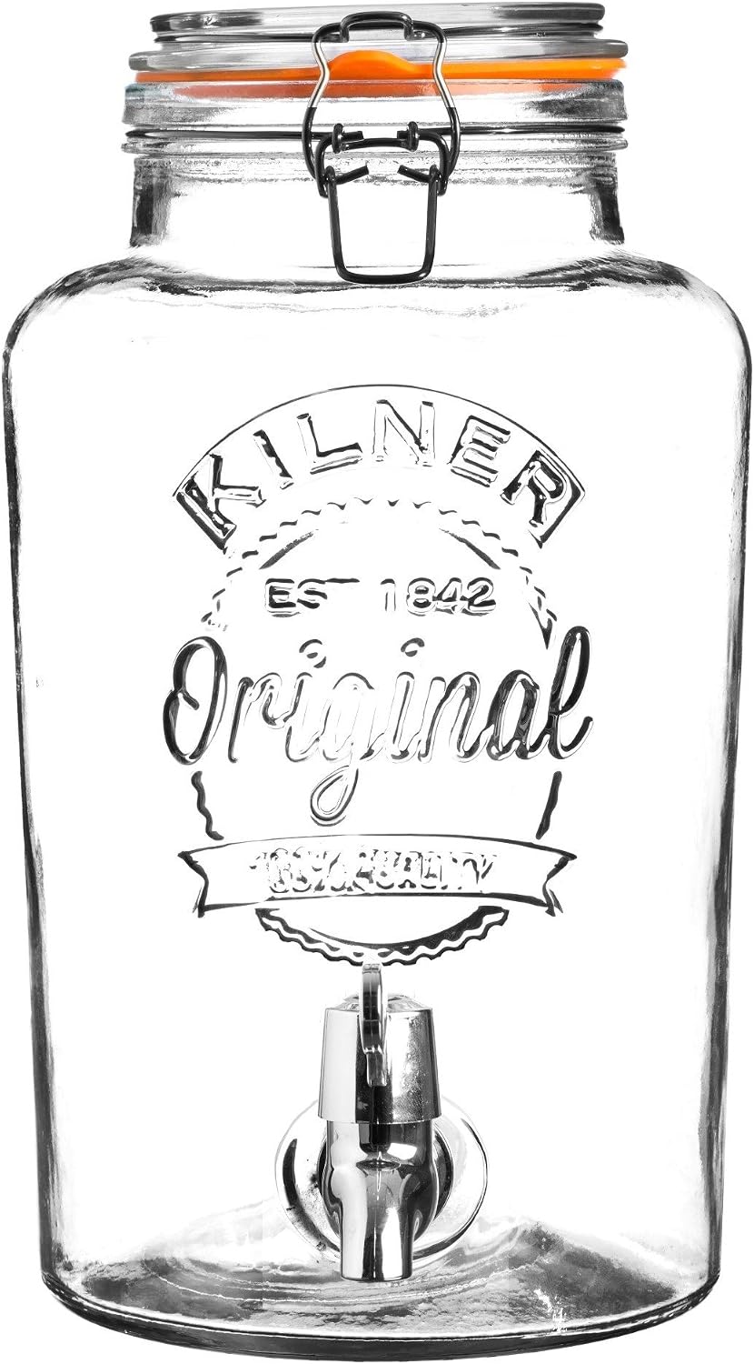Kilner 8 Litre Glass Storage Jar with Dispensing Tap Airtight Clip Top Design for Serving Beverages Cocktails