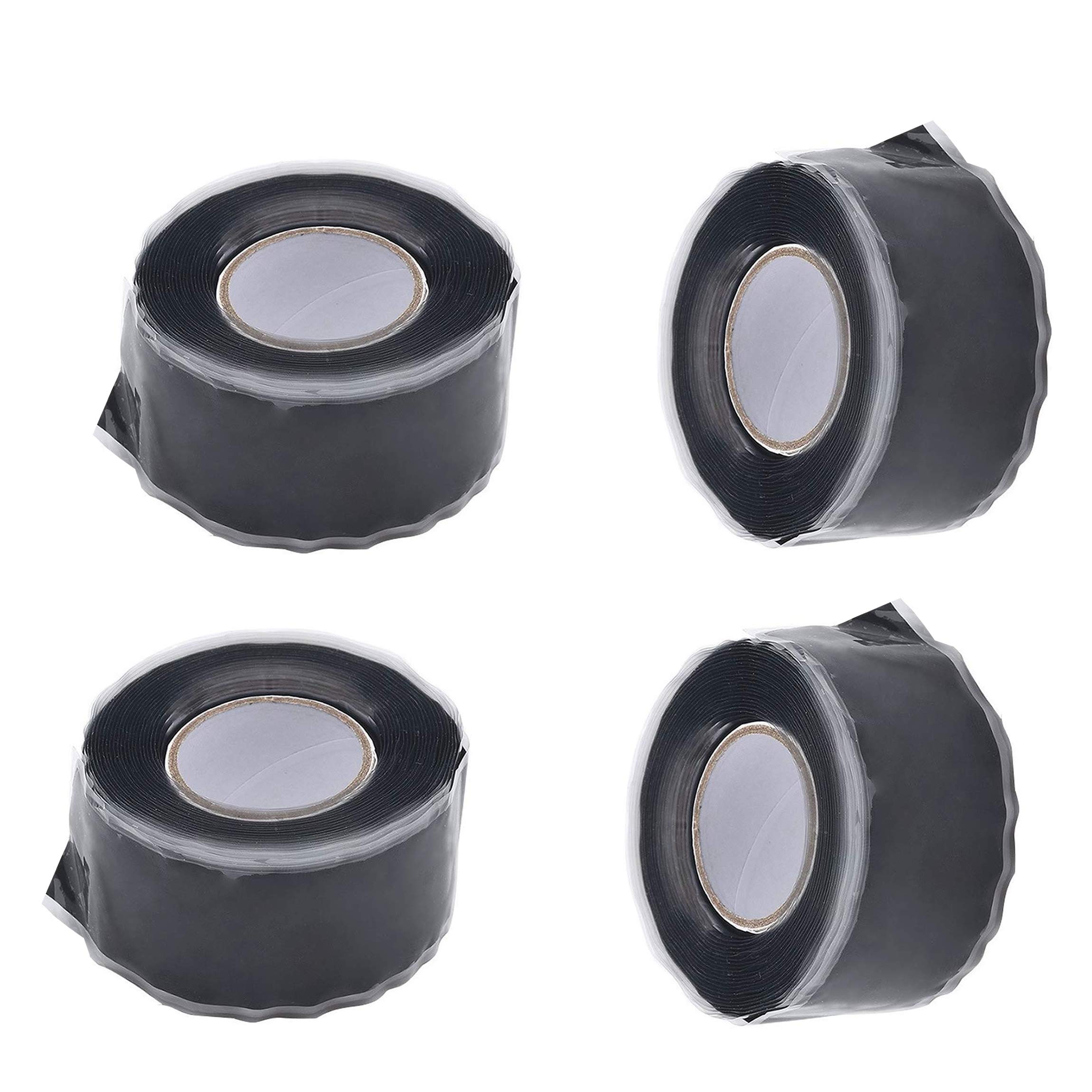 TUKA 12m (4x3m) Self Fusing Silicone Tape, Multi-purpose Electrical Tape Repair Tape Sealing Insulation Tape, Silicone Band Amalgamation Rubber Tape, 25mm width, Black color, TKD5042-4x