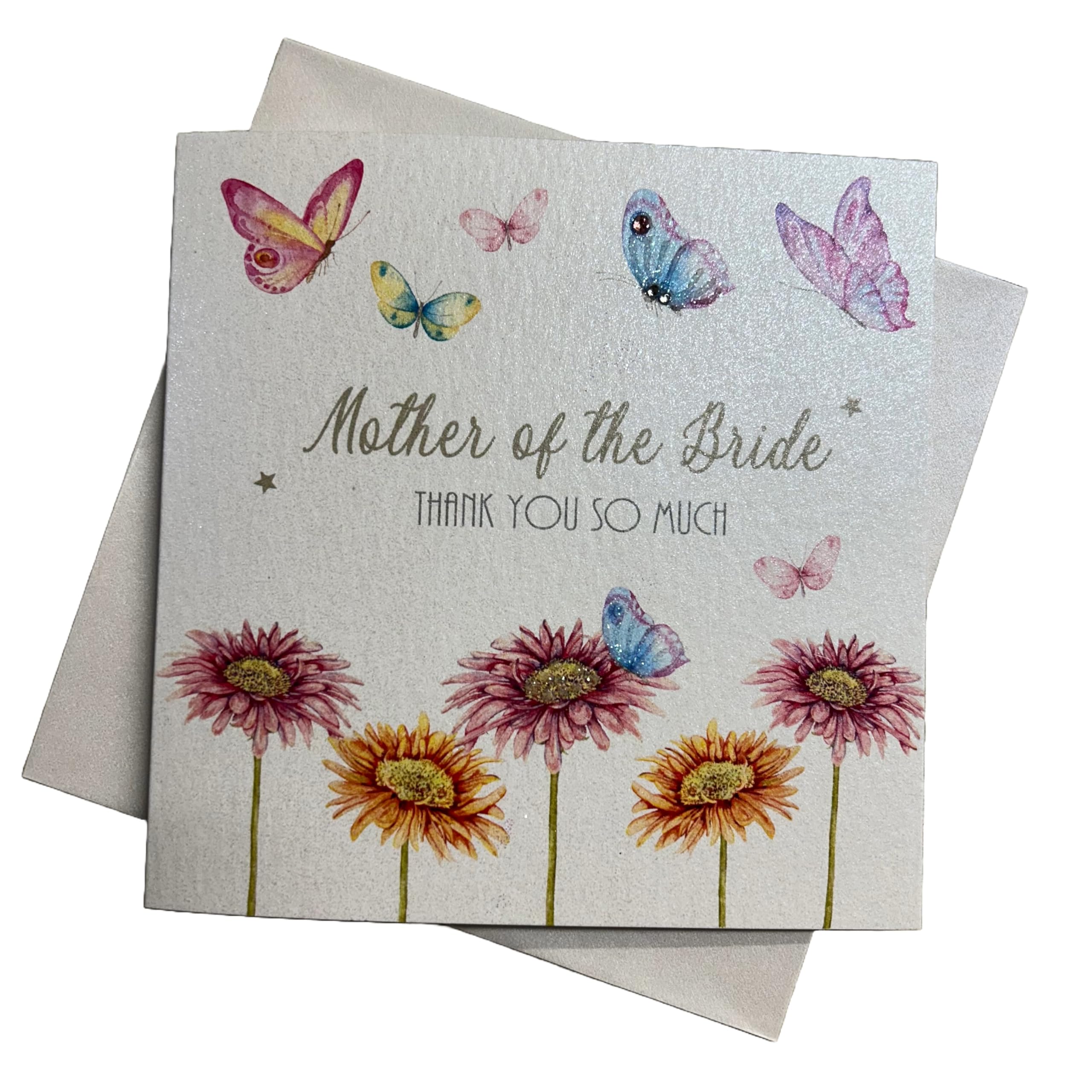 White Cotton Cards Mother of The Bride Thank You So Much Wedding Handmade Card with Bouquet, White, PD14