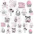 Jollyboom Bad Two The Bone Party Decorations - Pink & Black Skeleton Banner & Garland For 2nd Birthday Rock & Roll Theme