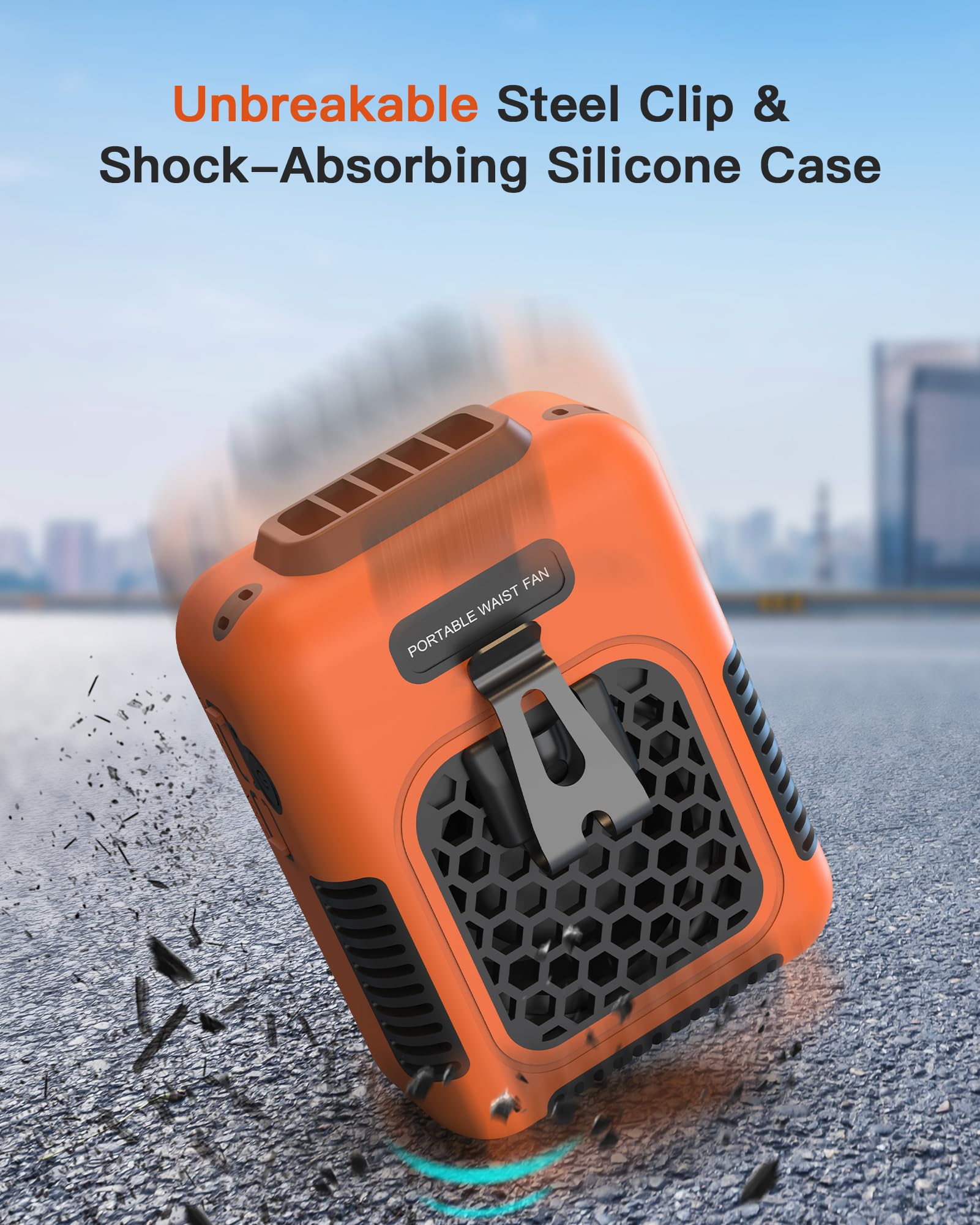 Cooling Waist Fan w/Steel Clip and Silicone Sleeve, Under Shirt Fan Clip On with Lanyard, 24H Personal Fan, 3 Speeds Cooling Belt Fan, 6000mah Rechargeable Body Fan for Outdoor, Travel