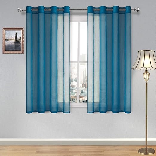 Amazon Com Dwcn Navy Blue Faux Linen Sheer Curtains 54 Inch
